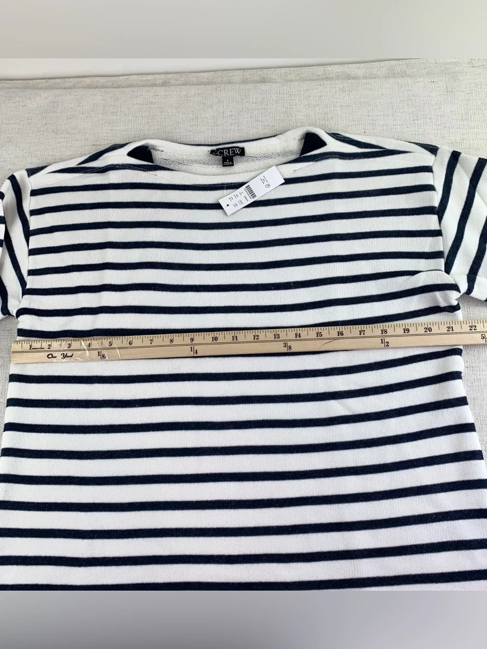 J crew women's S Heritage terry boatneck sweatshirt boat neck alegra stripe navy